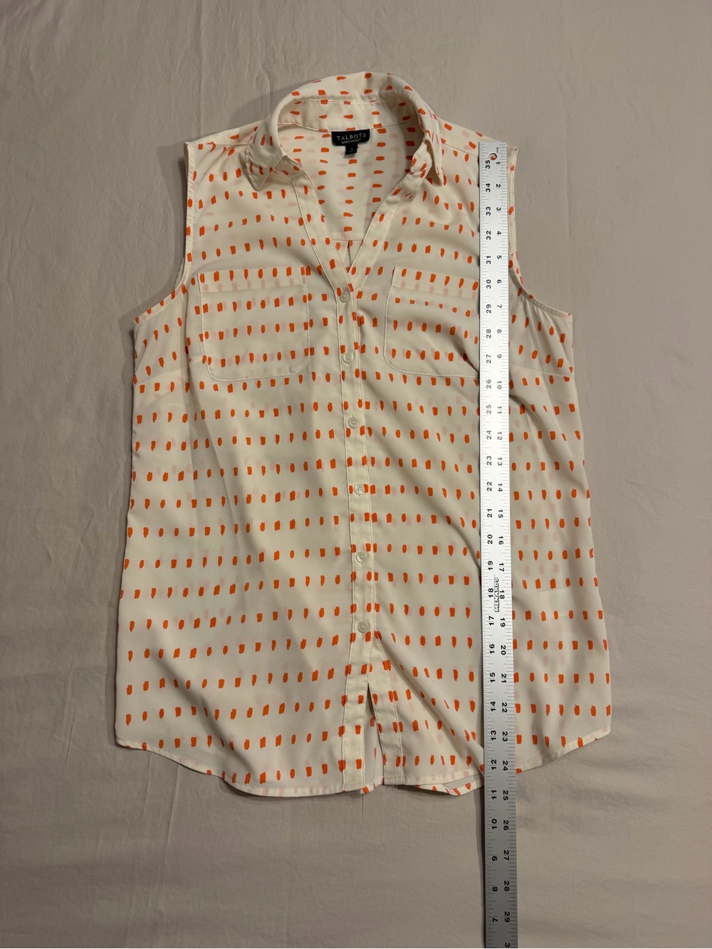 Talbots Sleeveless Button Down Shirt S Cream Orange - Picture 6 of 6